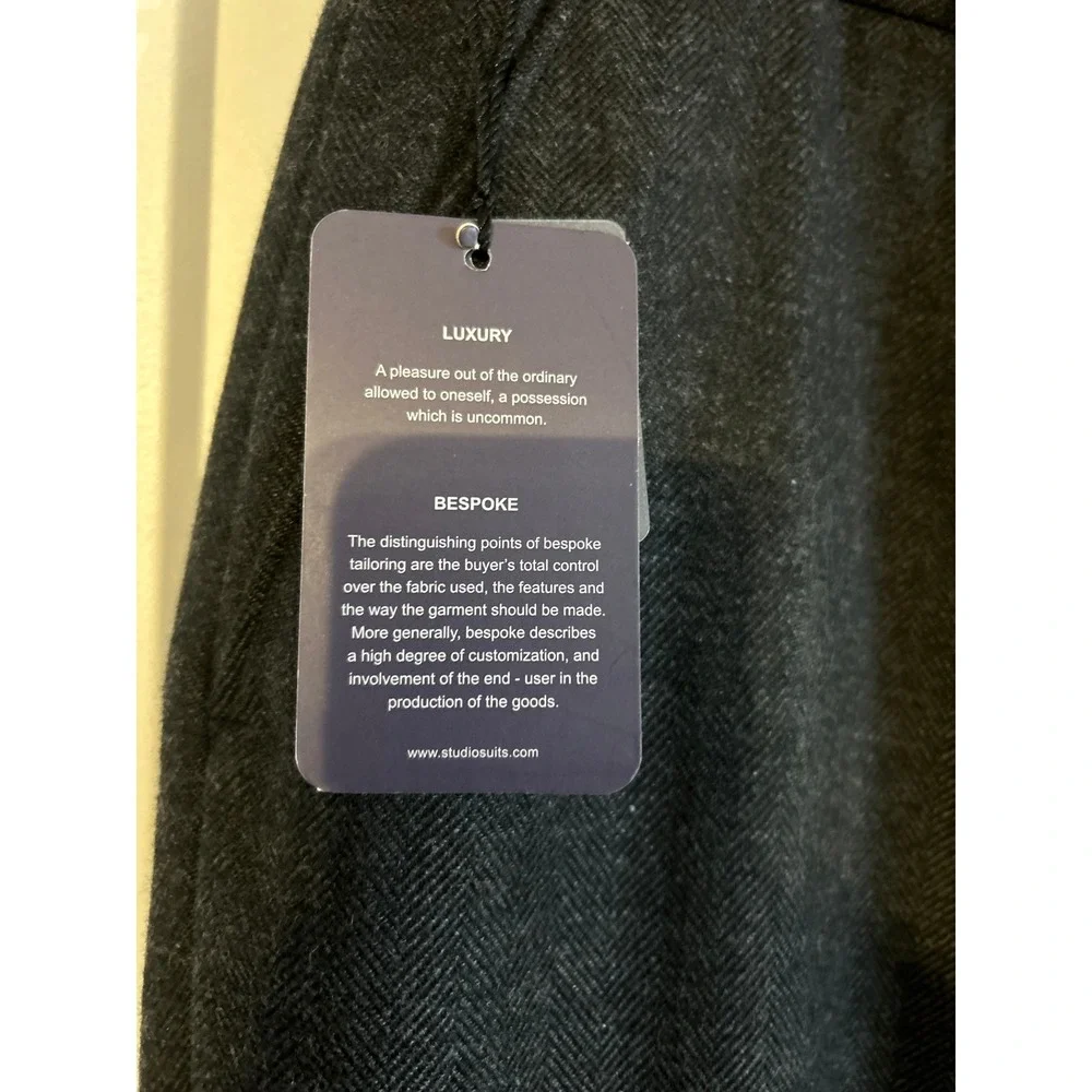 NEW Studio Suits Bespoke‎ Mens Charcoal Herringbone Wool Blend Dress Pants 39x27